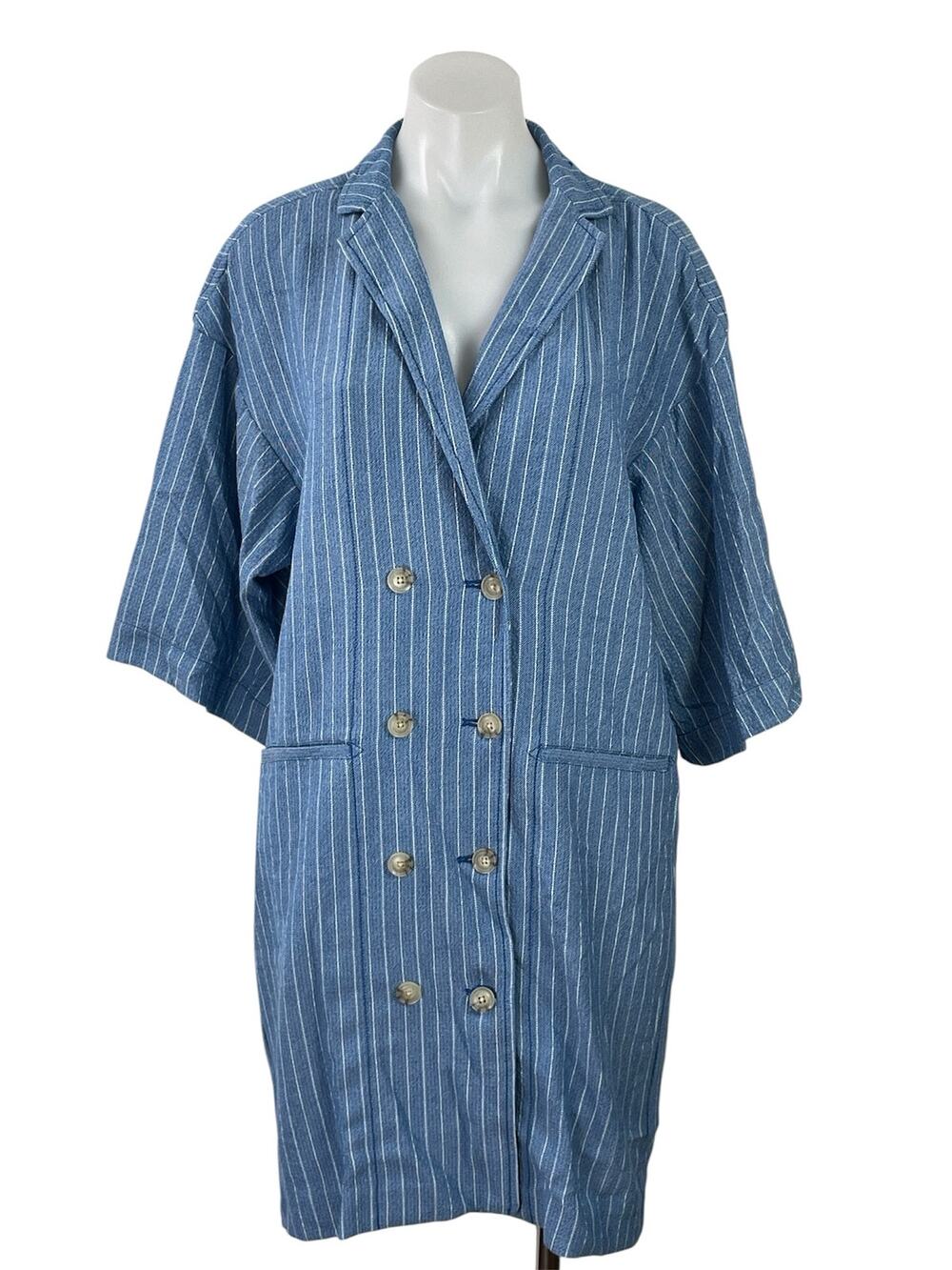 Anthropologie Maeve Helmi Blue Pinstripe Double Breasted Blazer Mini Dress S